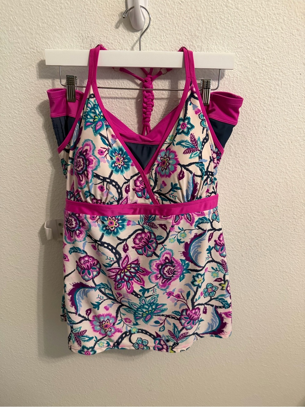 Floral Pink Trim Women’s Swim Coverup Tankini